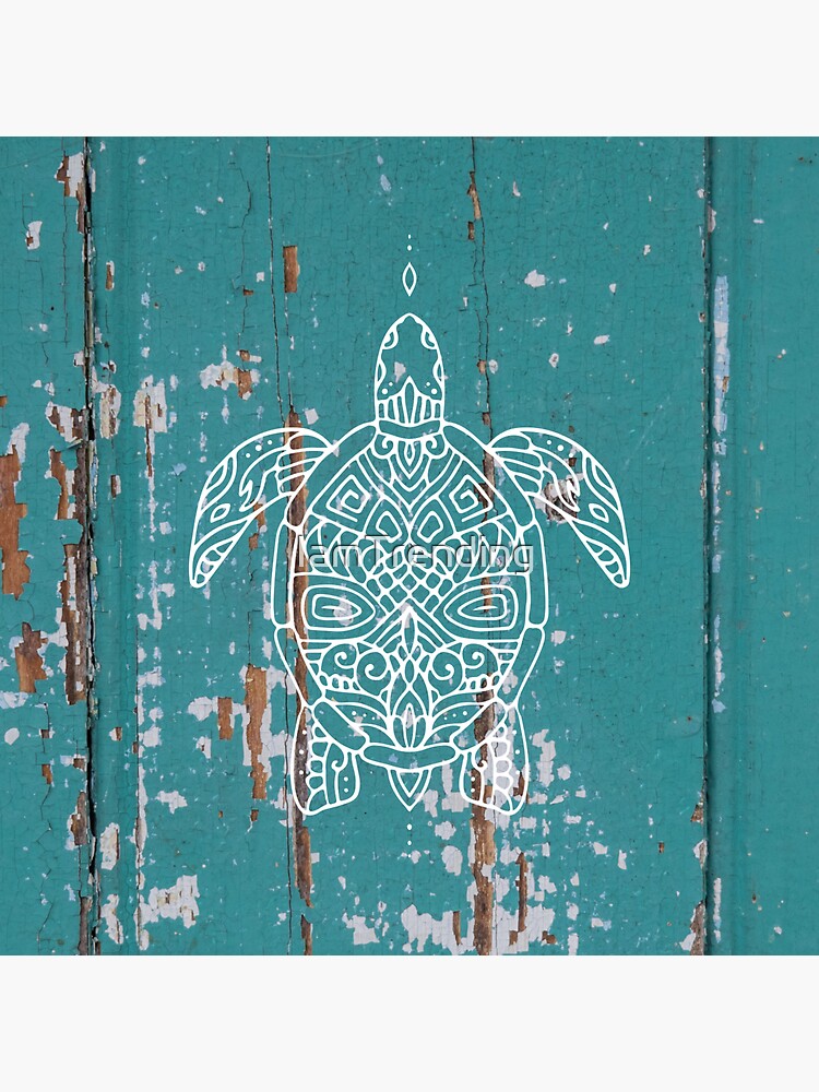 Preppy primitive rustic teal beach wood tropical tribal tattoo sea turtle   Sticker for Sale by IamTrending