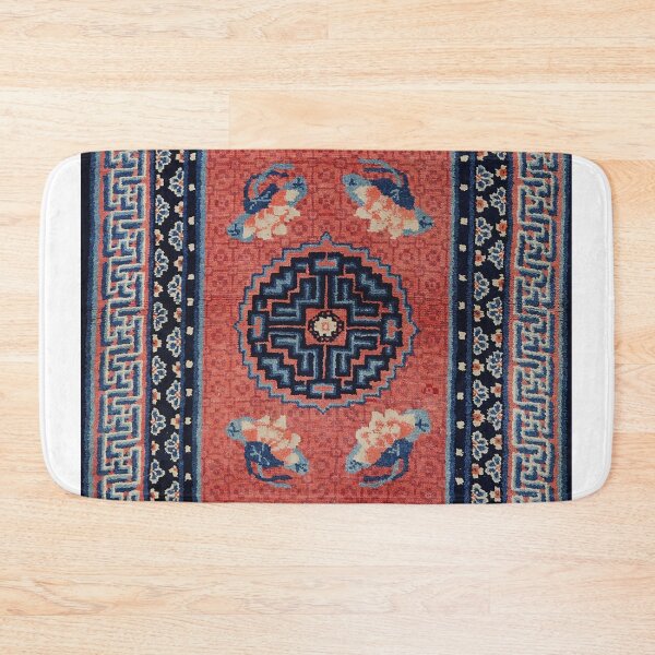 Item preview, Tibetan 19th Century Authentic Colorful Picture of a Red and Blue Tan Rug designed and sold by vintagepatterns.
