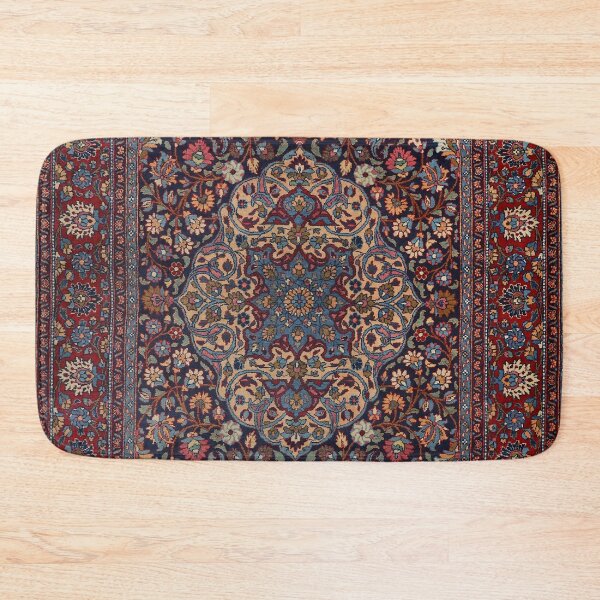 Item preview, Unusual Persia Rug 19th Century Authentic Colorful Picture of a Blue and Red Daisy Rug designed and sold by vintagepatterns.