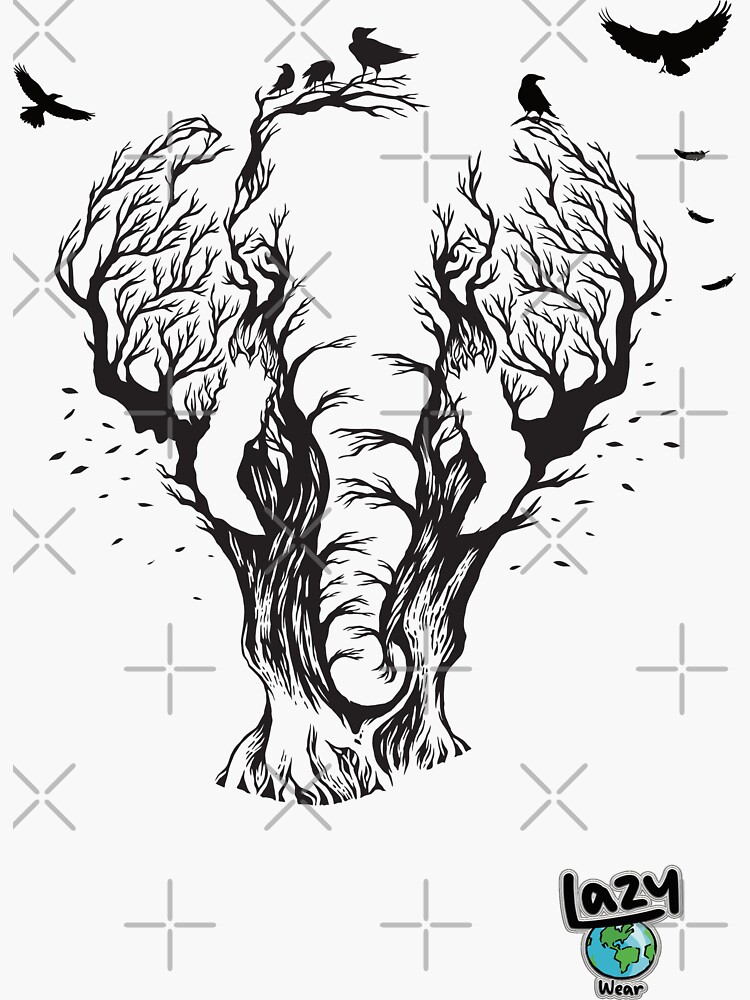 " Elephant tree with birds black" Sticker by LazyWear Redbubble