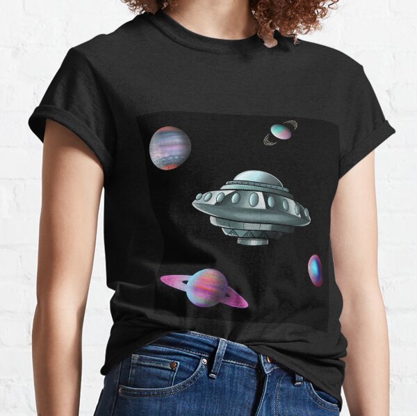 UFO & Planets Pattern by Laura Horrorshow Classic T-Shirt