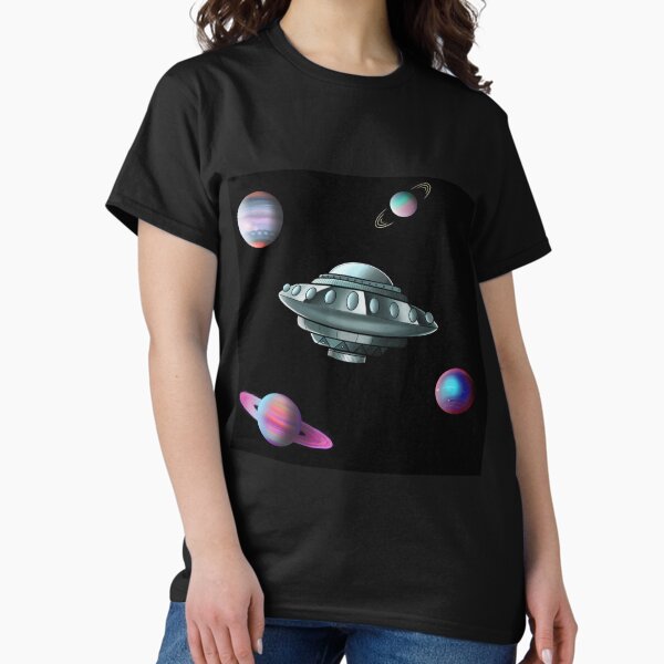 UFO & Planets Pattern by Laura Horrorshow Classic T-Shirt