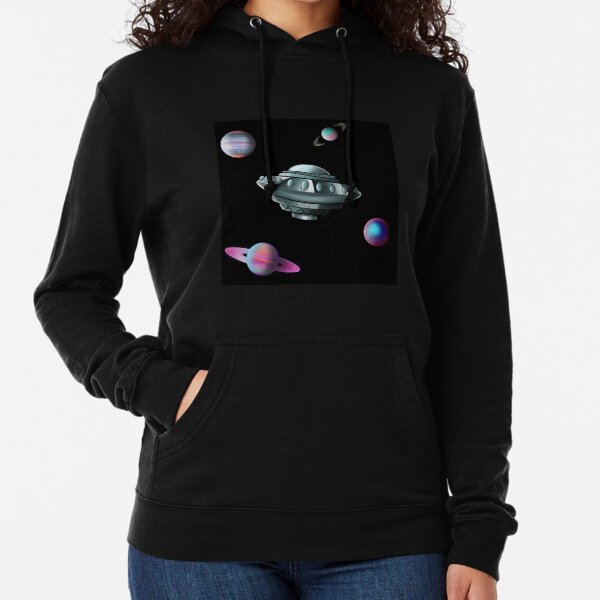 UFO & Planets Pattern by Laura Horrorshow Lightweight Hoodie