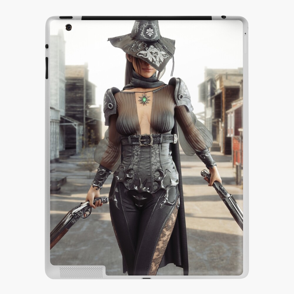 Female cowgirl gunslinger walking through the center of a western town with  duel sawed off shotguns. | Poster