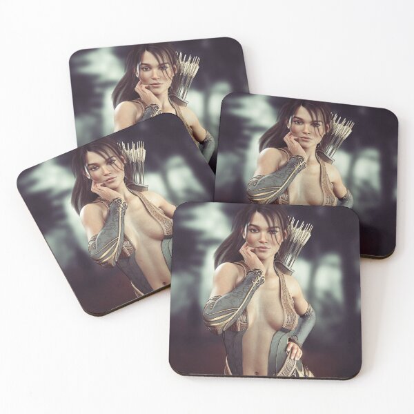 Item preview, Portrait of a sexy fantasy brunette female archer with woods background.  designed and sold by DigitalStorm.