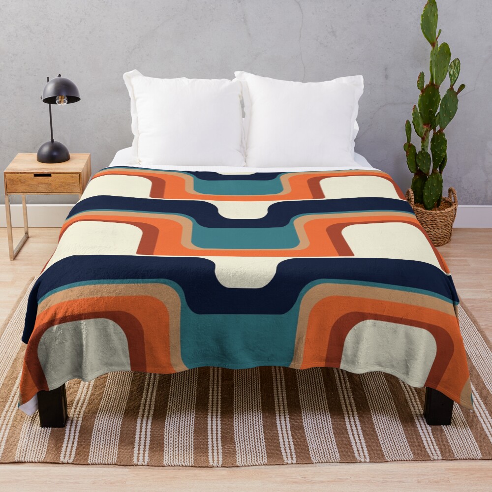 Mid-Century Modern Meets 1970s Orange & Blue Throw Blanket