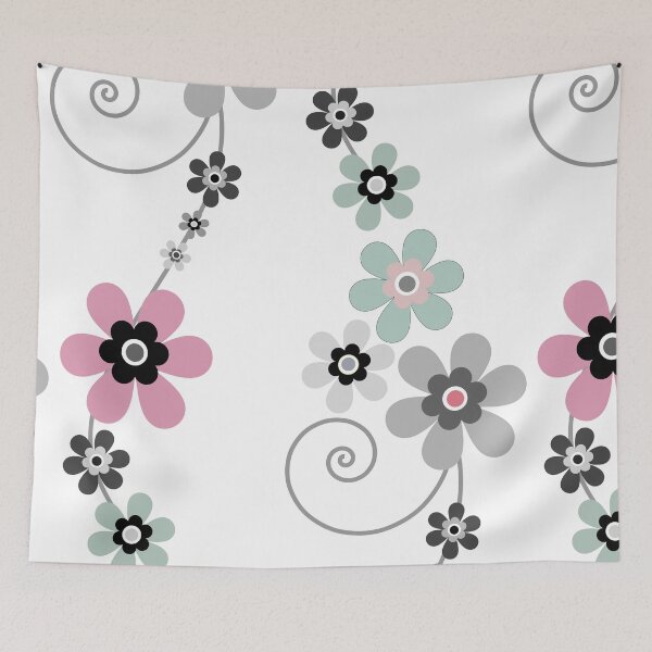 Item preview, Floating floral watercolour flower vine design pattern, black and white, pink. designed and sold by Caroline Laursen.
