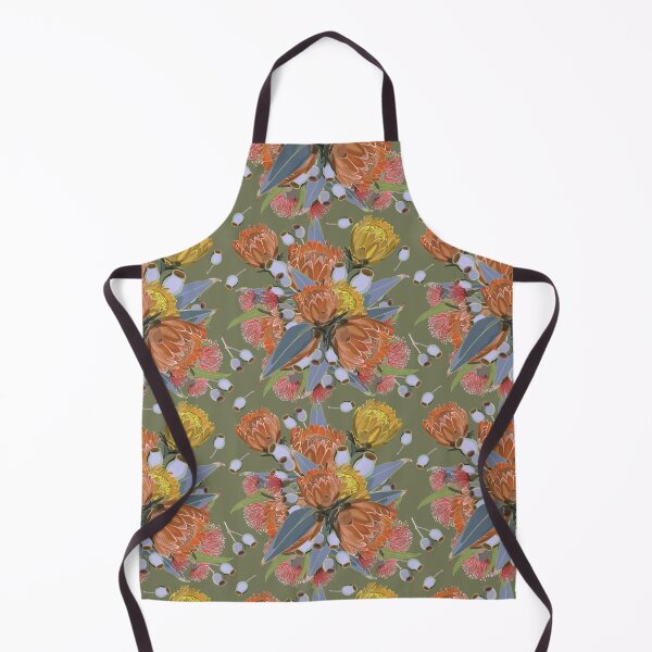 Item preview, Protea And Eucalyptus Bush - Retro Olive Greens and Orange Colour Palette designed and sold by Sketchbook Designs.