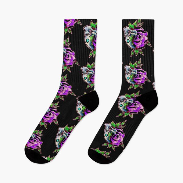 Item preview, Neo-Traditional Groovy Tattoo Blue Skull and Purple Rose designed and sold by Greg Donchatz.