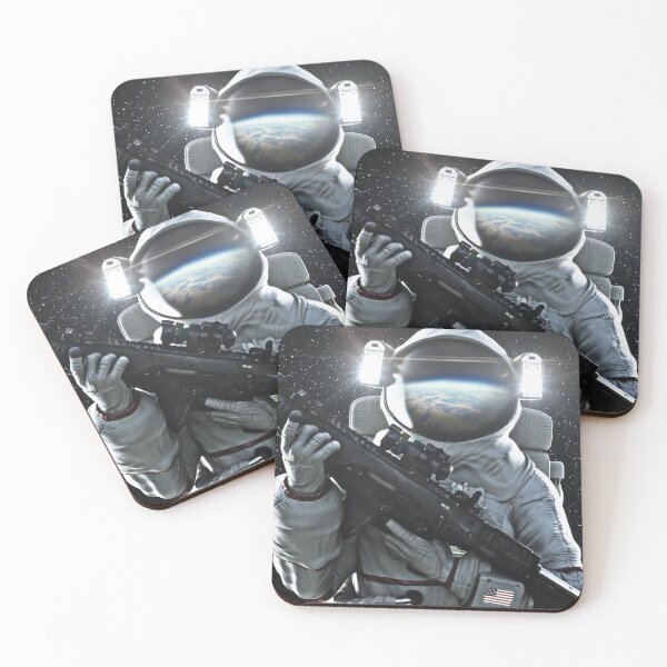 Item preview, American military space force soldier holding a weapon with Earth's reflection in the helmet. designed and sold by DigitalStorm.