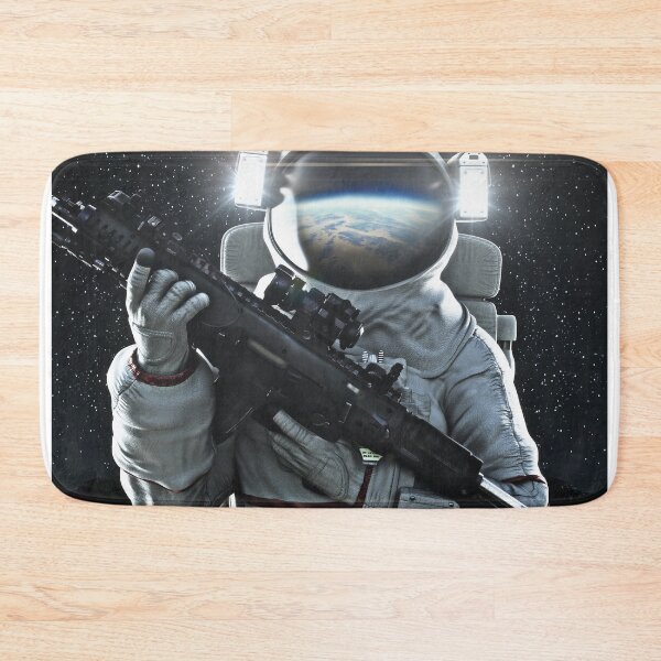 Item preview, American military space force soldier holding a weapon with Earth's reflection in the helmet. designed and sold by DigitalStorm.