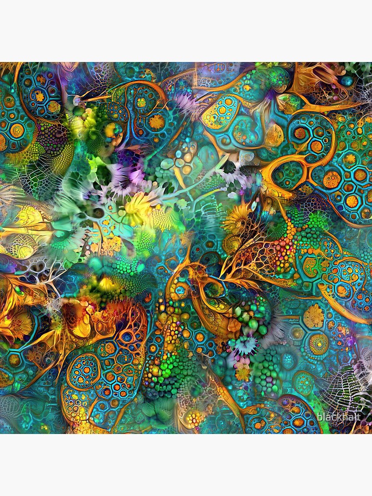 Thumbnail 3 of 3, Sticker, Deepdream floral fractalize abstraction designed and sold by blackhalt.