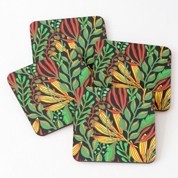 Item preview, Vibrant Rasta Botanical Floral Garden on Black background designed and sold by DaughterofYah.