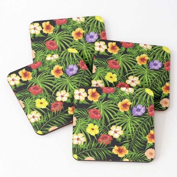 Item preview, Beautiful Exotic Jungle Palm Leaves with Vibrant Hibiscus Flowers designed and sold by DaughterofYah.