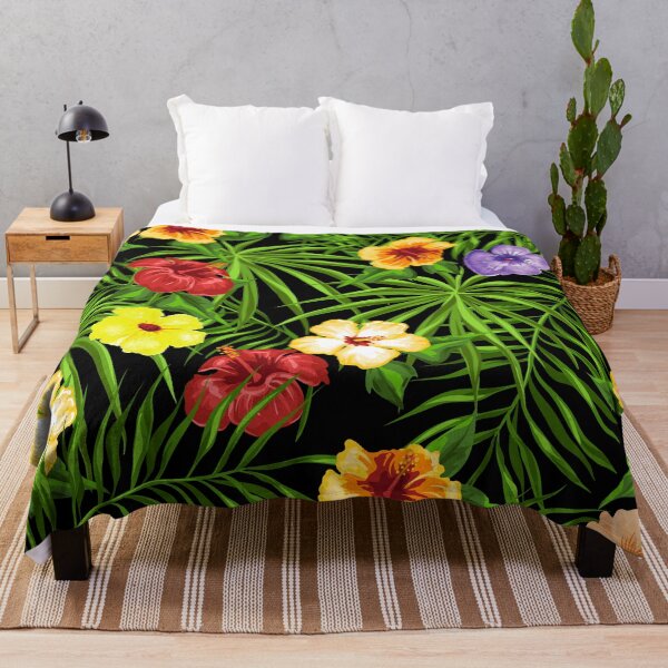 Item preview, Beautiful Exotic Jungle Palm Leaves with Vibrant Hibiscus Flowers designed and sold by DaughterofYah.