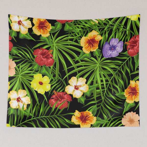 Item preview, Beautiful Exotic Jungle Palm Leaves with Vibrant Hibiscus Flowers designed and sold by DaughterofYah.