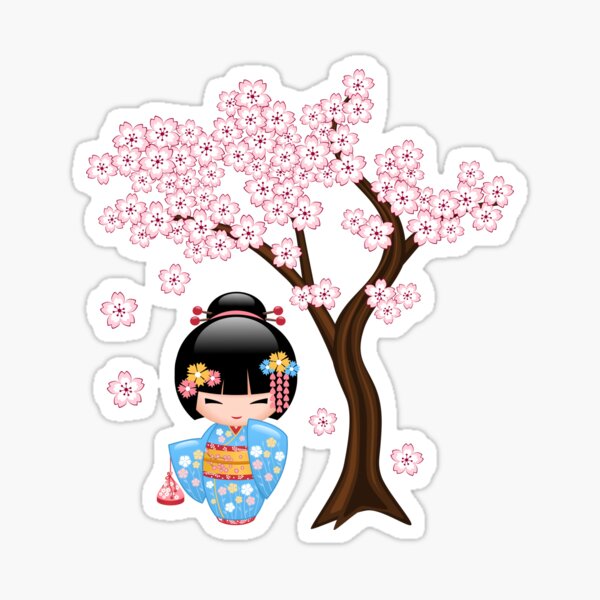 Japanese Maiko Kokeshi Doll V2 on Purple Sticker