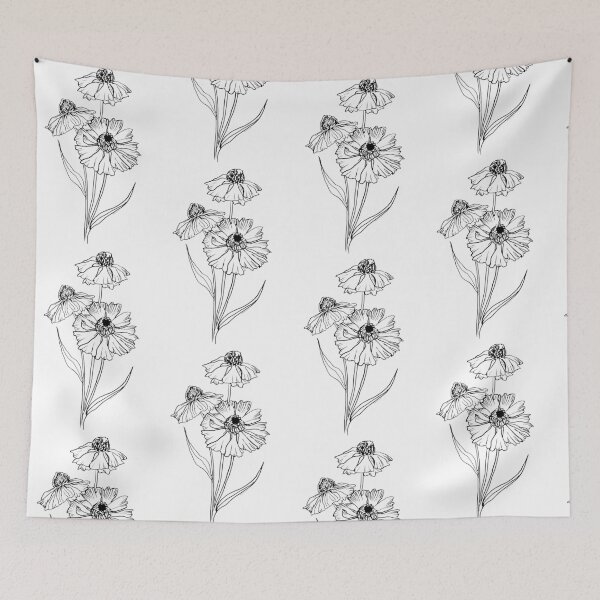 Item preview, Botanical Black Ink Helenium Flowers designed and sold by ltlforestmama.