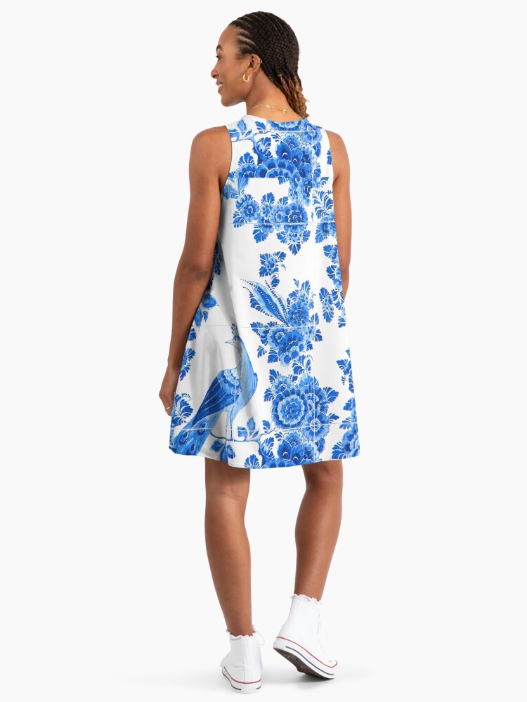 Blue Traditional Dutch Tile Pattern Dutch A-Line Dress