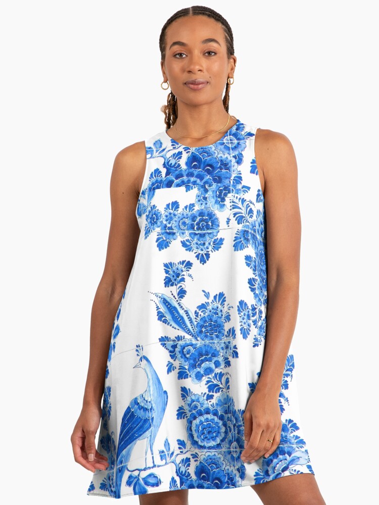 Blue Traditional Dutch Tile Pattern Dutch A-Line Dress Blue Traditional Dutch Tile Pattern Dutch A-Line Dress