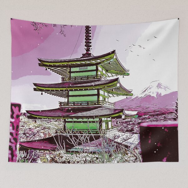 Aperçu de l'œuvre Tokyo City Japon Mont-Fuji dessin illustration créée et vendue par SkyzCreative.