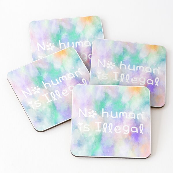 Item preview, No Human is Illegal Rainbow Watercolor Square Hippie Text designed and sold by everything4eva.
