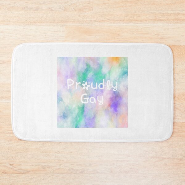 Item preview, Proudly Gay Rainbow Watercolor Square Hippie Text designed and sold by everything4eva.