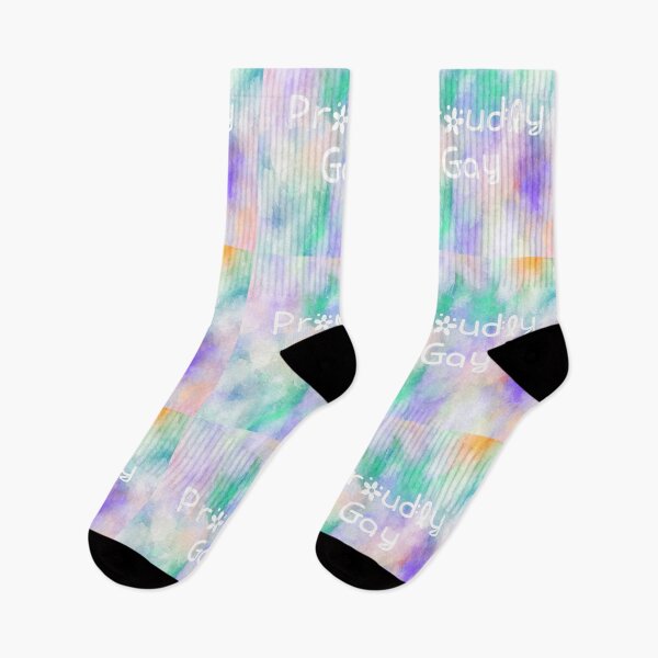 Item preview, Proudly Gay Rainbow Watercolor Square Hippie Text designed and sold by everything4eva.