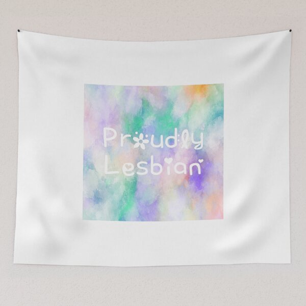 Item preview, Proudly Lesbian Rainbow Watercolor Square Hippie Text designed and sold by everything4eva.