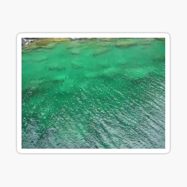 Stones Across The Water-Emerald Green water with stones and waves Sticker