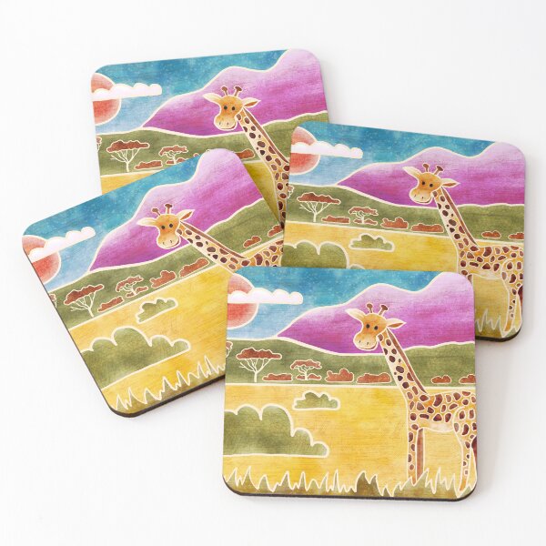 Item preview, Colourful Cute Giraffe in the Savannah, Batik silk painting style designed and sold by Kelly Lees.
