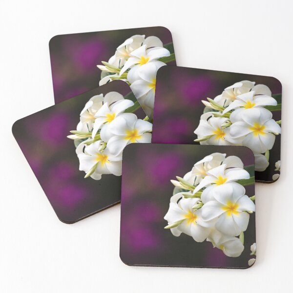 Item preview, White plumeria blossom on purple background designed and sold by SvetlanaSF.