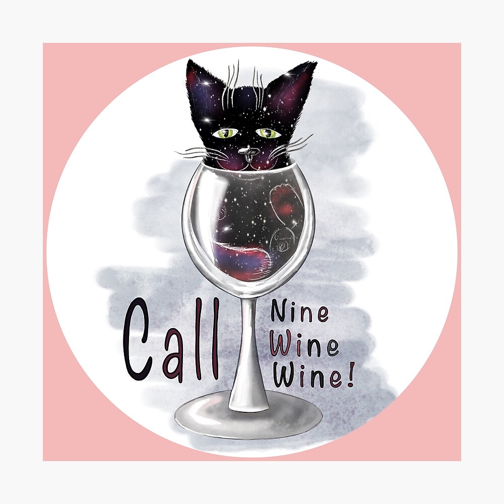 Poster Chat Noir Mignon Boit Du Vin Par Aniveshop Redbubble