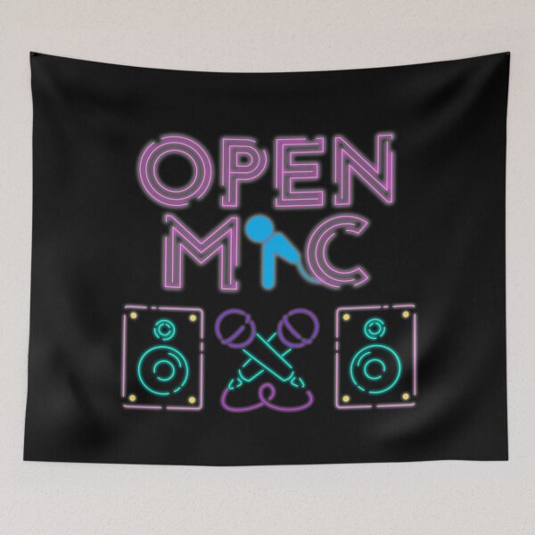 Item preview, Open Mic Neon Sign Tshirt Tee Shirt Cute Funny Kawaii Graphic Cartoony Design for Apparel Accessories Home Decor Skins Totes Bags Wall Art Stickers designed and sold by Rocbebe.