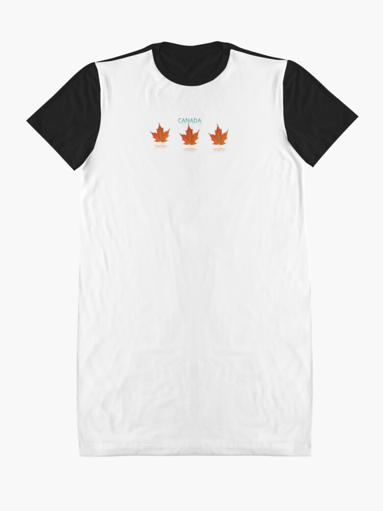 Alternate view of Canadian Pride- orange maple leaf's with white background and Canada written in a pale green Graphic T-Shirt Dress