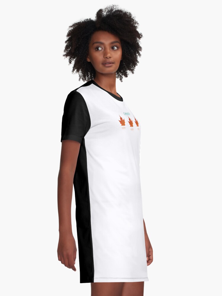 Alternate view of Canadian Pride- orange maple leaf's with white background and Canada written in a pale green Graphic T-Shirt Dress