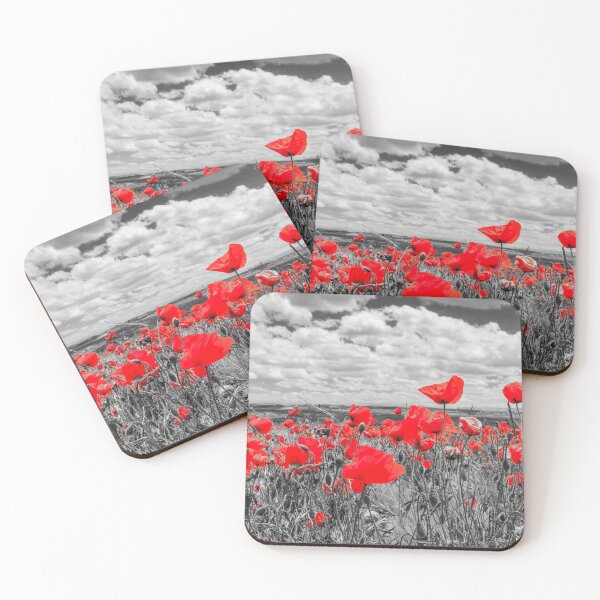 Item preview, Selective red colour poppies in field with clouds designed and sold by Kevin Hellon.