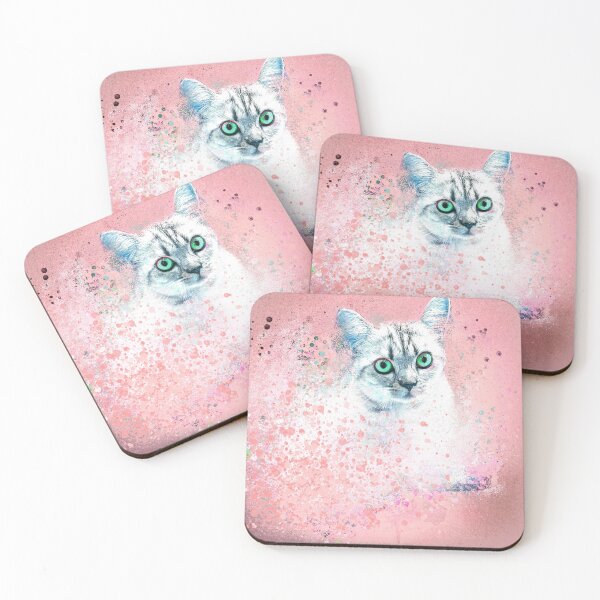 Item preview, cat, illustration, watercolor, kitten, pink, pastel., siam designed and sold by theherbst131313.