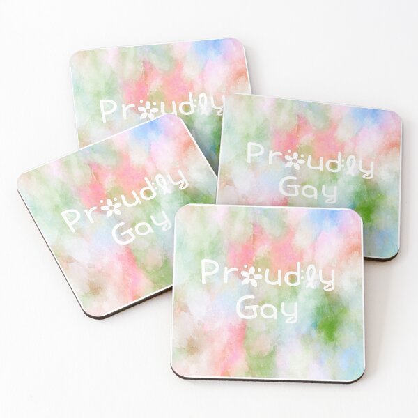 Item preview, Proudly Gay Rainbow Watercolor Square Hippie Text 2 designed and sold by everything4eva.