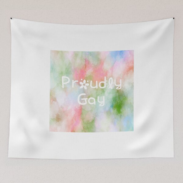 Item preview, Proudly Gay Rainbow Watercolor Square Hippie Text 2 designed and sold by everything4eva.