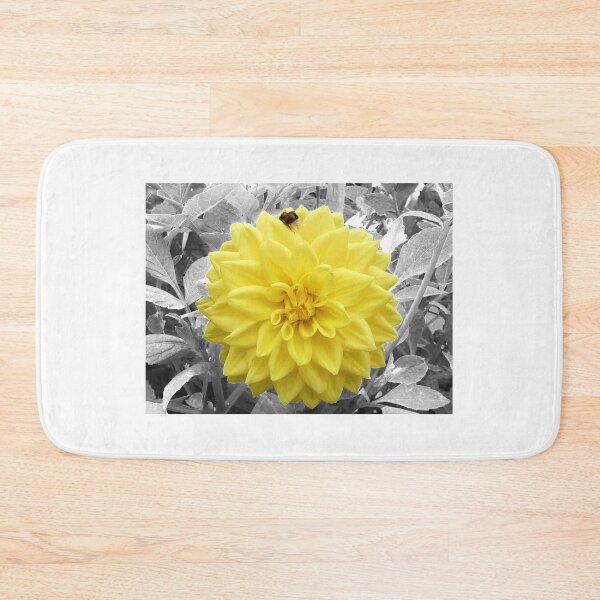 Item preview, Yellow Dahlia flower, with a bee in selective colouring.  designed and sold by PicsByTony.