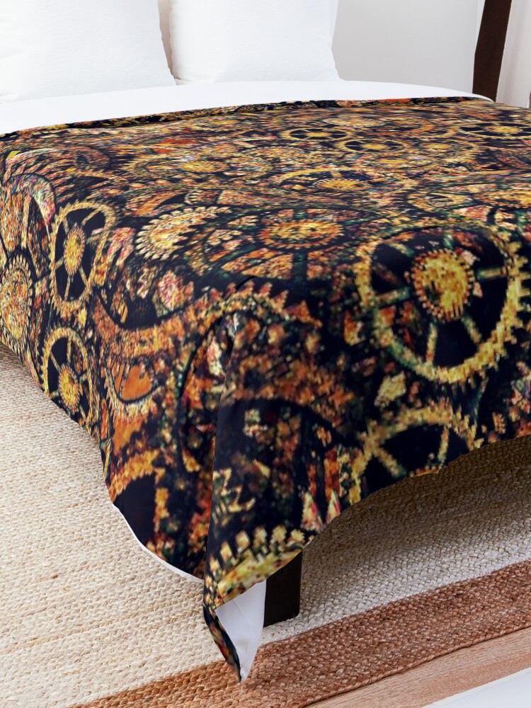 Alternate view of Steampunk Gear Art | Steampunk Golden Cogwheel Gears Comforter