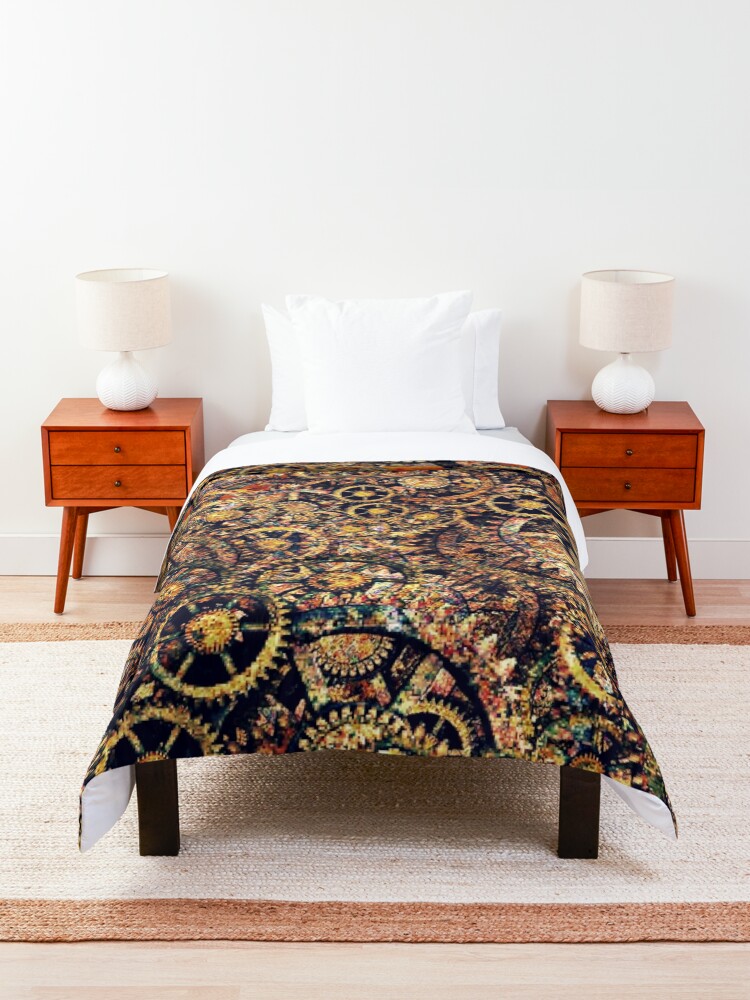 Alternate view of Steampunk Gear Art | Steampunk Golden Cogwheel Gears Comforter