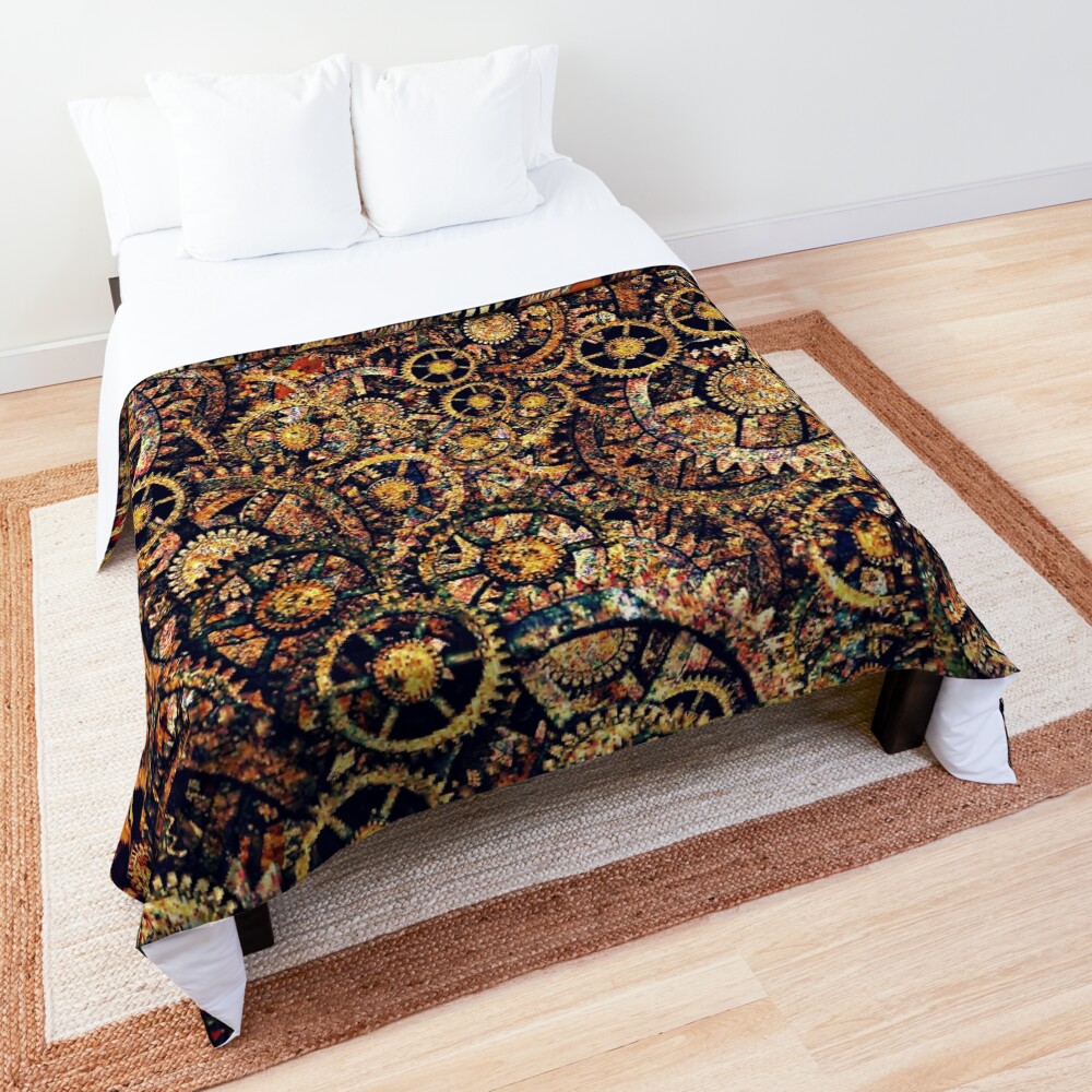 Steampunk Gear Art | Steampunk Golden Cogwheel Gears Comforter