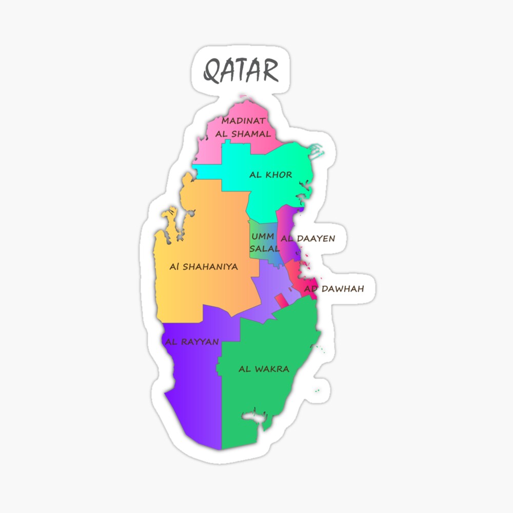 Map Of Qatar With Municipalities Qatar Map Metal Print By Mashmosh Redbubble