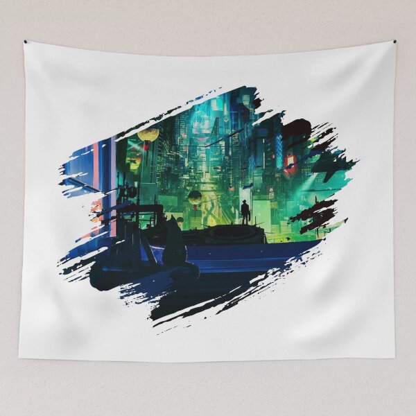 Item preview, Cyber Night City illustration - cat by the window designed and sold by MK3DESIGN.