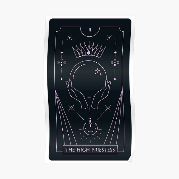 The High Priestess Tarot Black and Pastel Purple Poster
