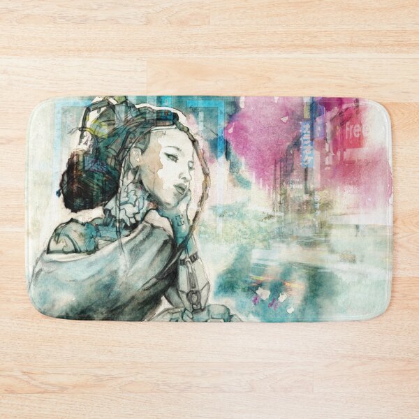 Item preview, Rainy Neon Street Sci Fi Portrait designed and sold by Miriam Steinau.