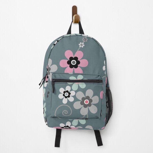 Item preview, Graphic floral flower vine design pattern in pink dusky turquoise designed and sold by Caroline Laursen.