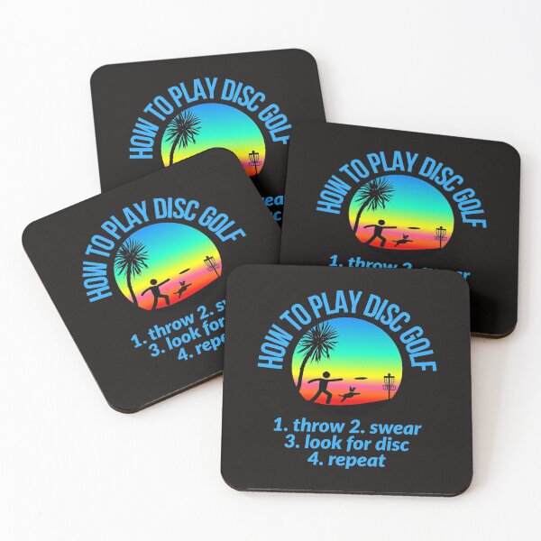 Item preview, how to play disc golf 1.throw 2. swear 3. look for disc 4. repeat. sunset . man with dog playing disc golf designed and sold by efenem.